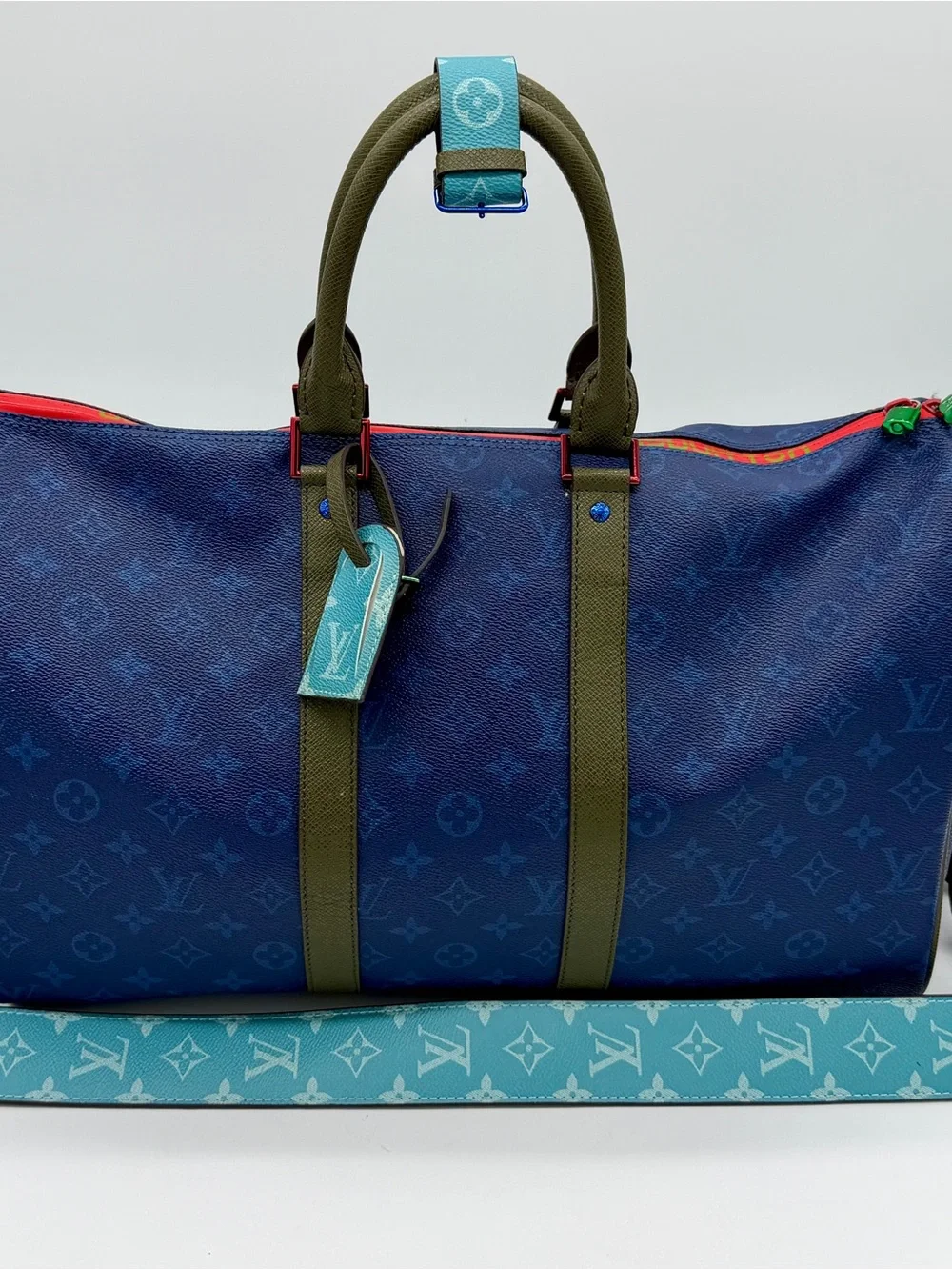 Louis Vuitton Blue Taigarama Monogram Keepall Bandouliere 50